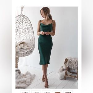 Satin Midi Dress - Emerald Green